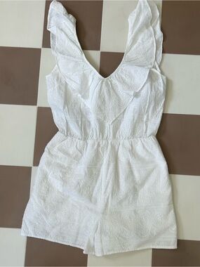 Marie Sixtine White Embroidered Ruffle Romper Cotton Size S